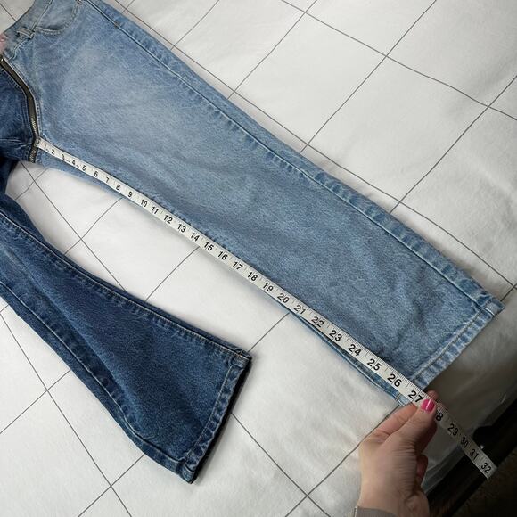 REVICE Jeans Womens 27 Blue Ying Yang Zipper Two Tone Crop Denim High Rise USA - Picture 11 of 12